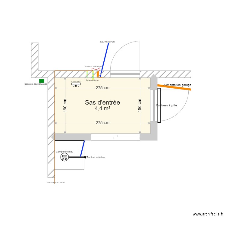 Sas entrée Bréviandes Plan dessiné par GrandTacite