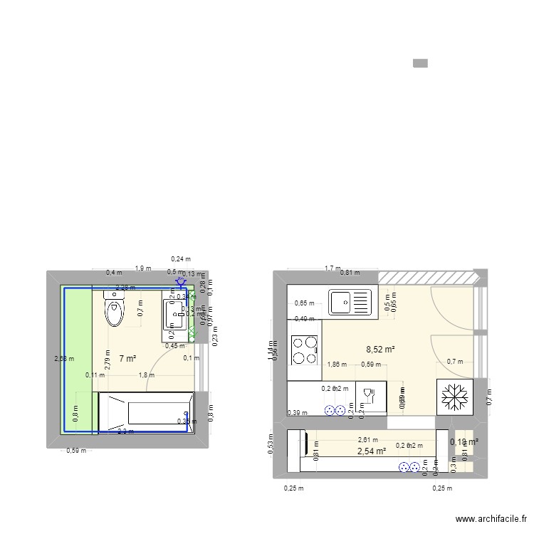 pieces. Plan de 4 pièces et 18 m2