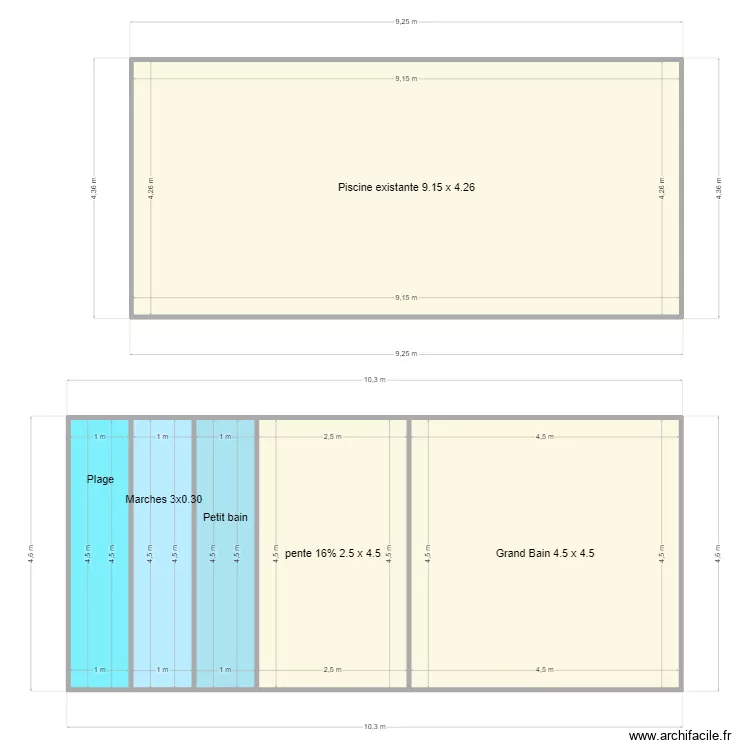 compare taille piscine. Plan de 