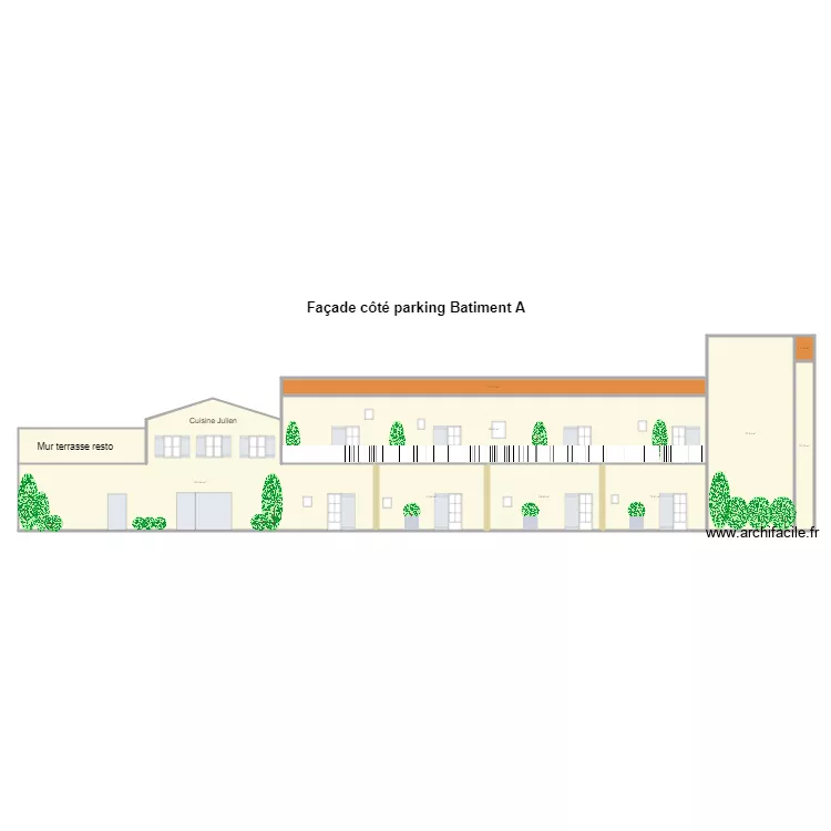 Fa&ccedil;ade parking B&acirc;timent A. Plan de 