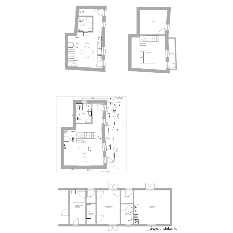 Baita Ostana. Plan de 14 pièces et 155 m2