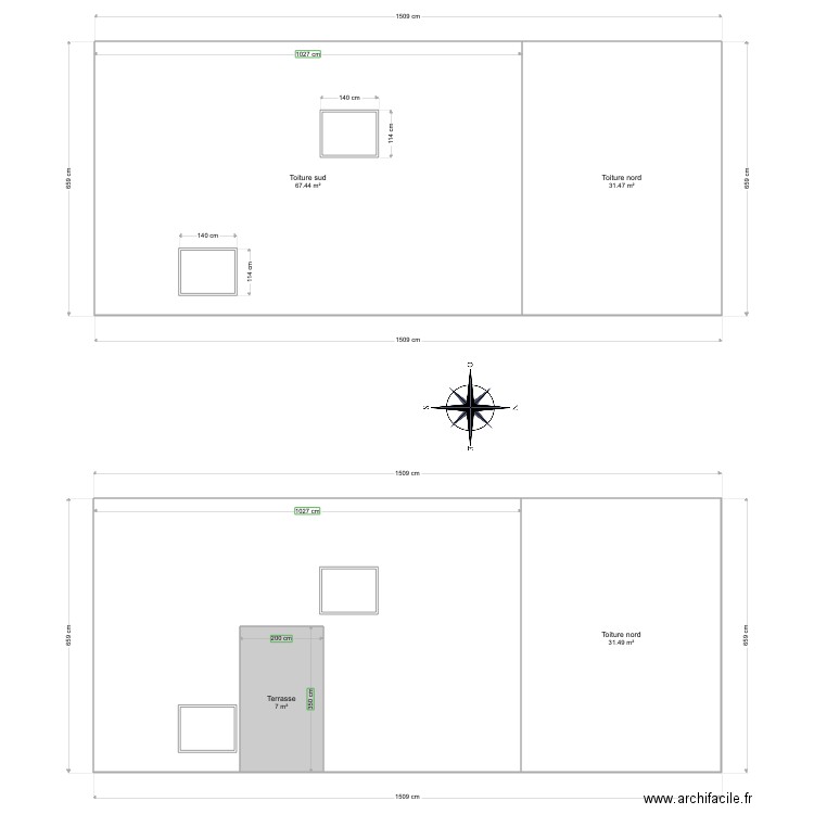 facade sud. Plan de 0 pièce et 0 m2