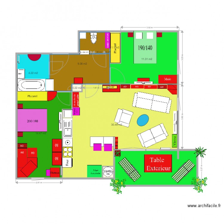 Appartement F3ter. Plan de 9 pièces et 82 m2