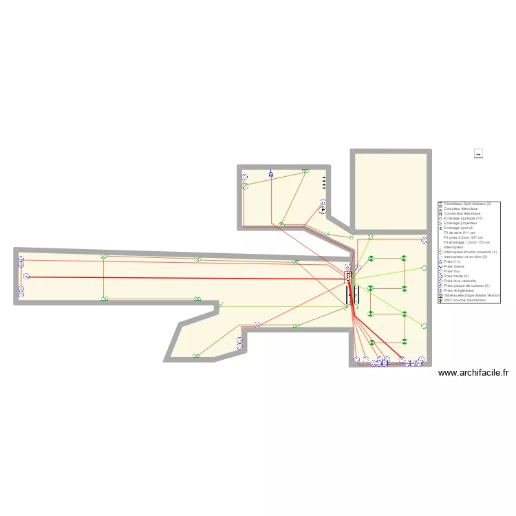CLASQUIN - Electricit&eacute; RDC avec liaison. Plan de 