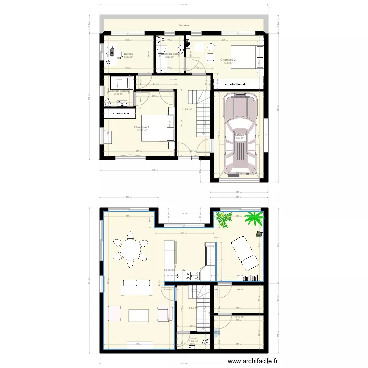 Comp&egrave;re toit plat 180 m2. Plan de 