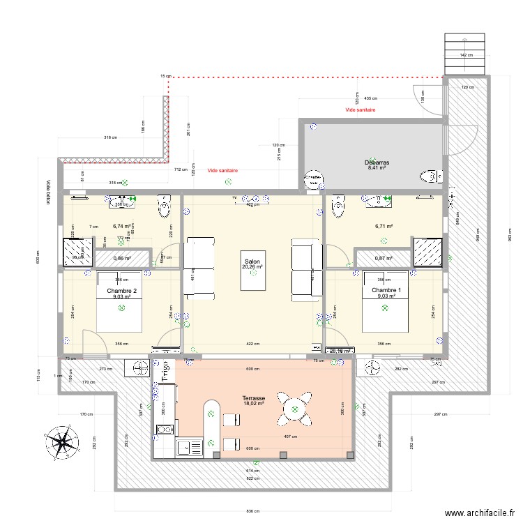 la Balinaise (février - voile S/S). Plan de 23 pièces et 243 m2