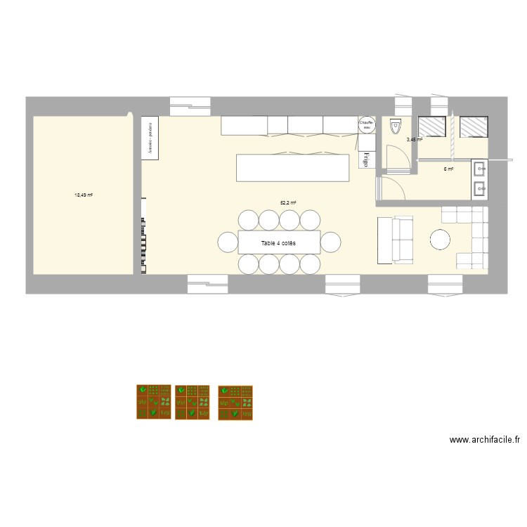 rdc. Plan de 4 pièces et 80 m2