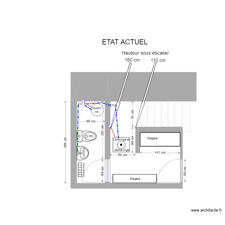 WC Mallassagne &eacute;tat actuel. Plan de 
