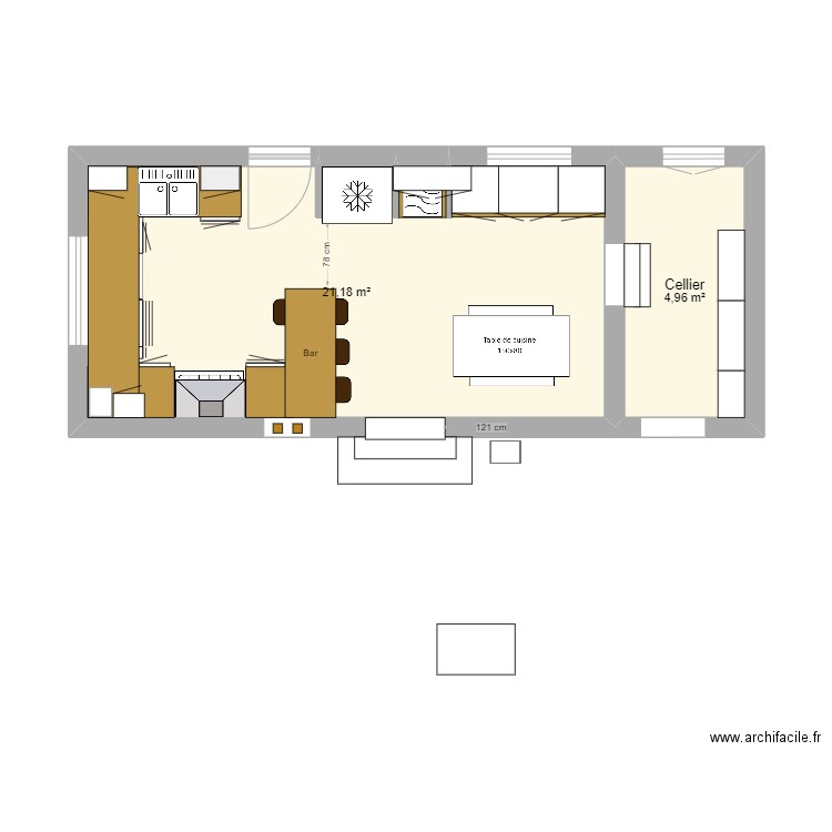 Cuisine 220406. Plan de 2 pièces et 26 m2