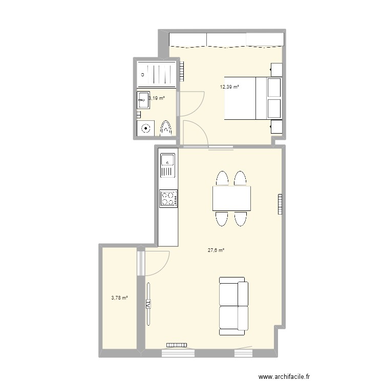 Commerce Ciney projet. Plan de 4 pièces et 47 m2