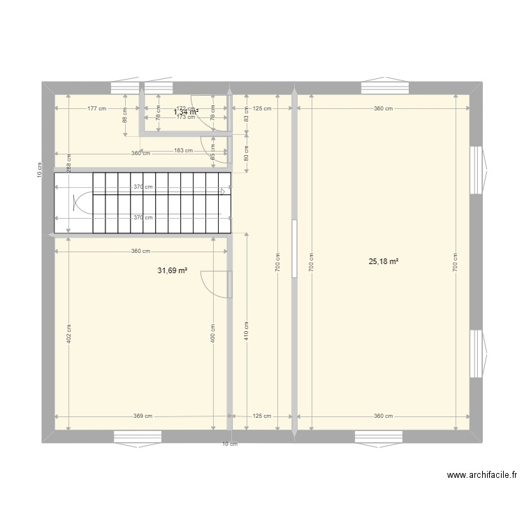 10 CL RDC EXISTANT. Plan de 3 pièces et 58 m2