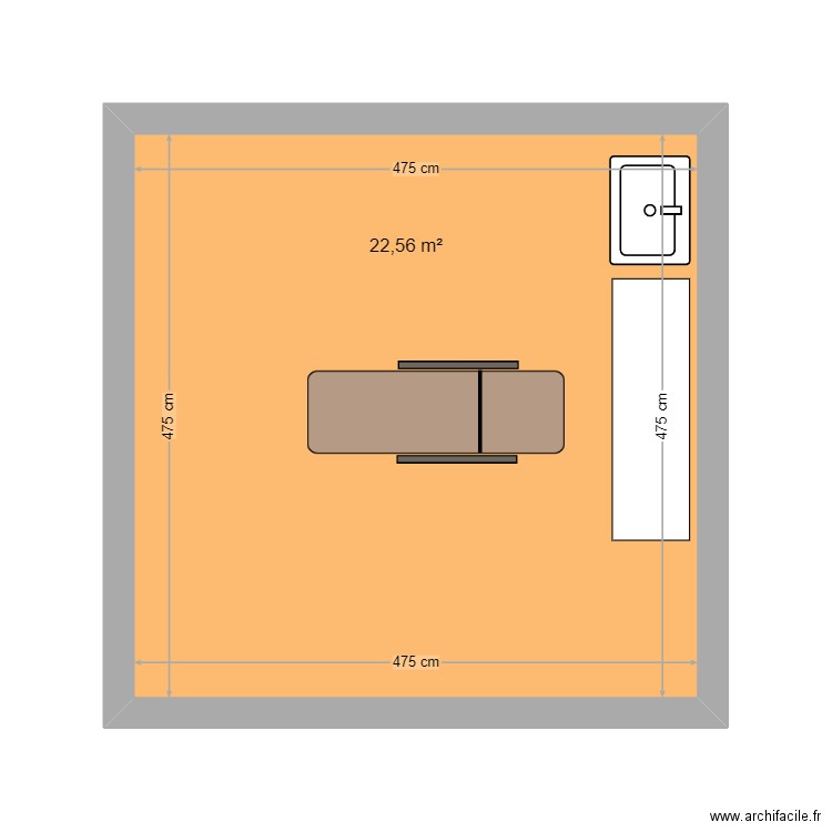 Institut. Plan de 1 pièce et 23 m2