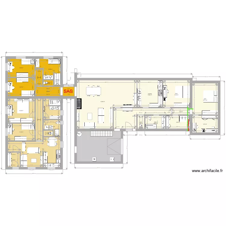 annexe priv&eacute;e et appart 2 ch SAS. Plan de 