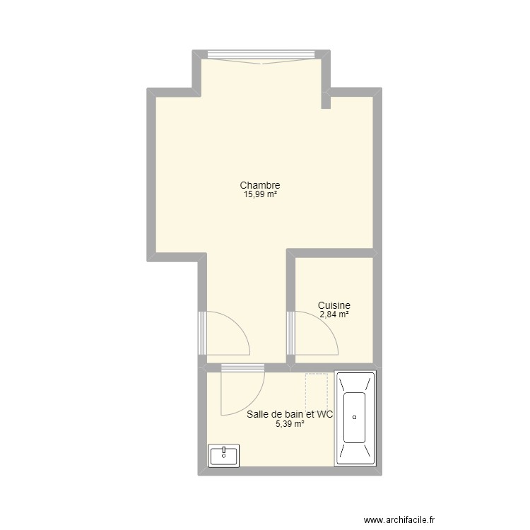 Appart Rachel. Plan de 3 pièces et 24 m2