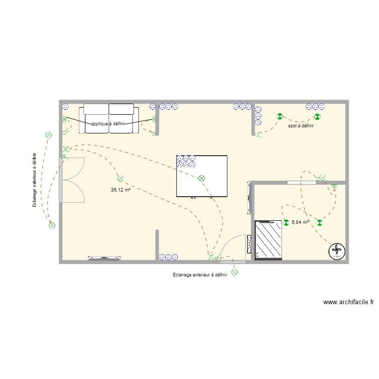 Garnett. Plan de 2 pièces et 43 m2