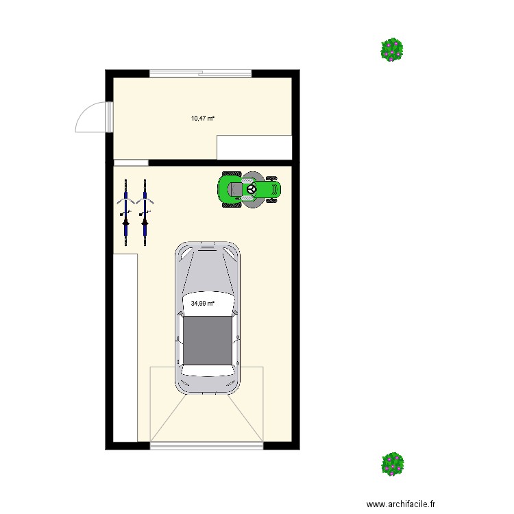 Plan double garage atelier intérieur. Plan de 2 pièces et 45 m2