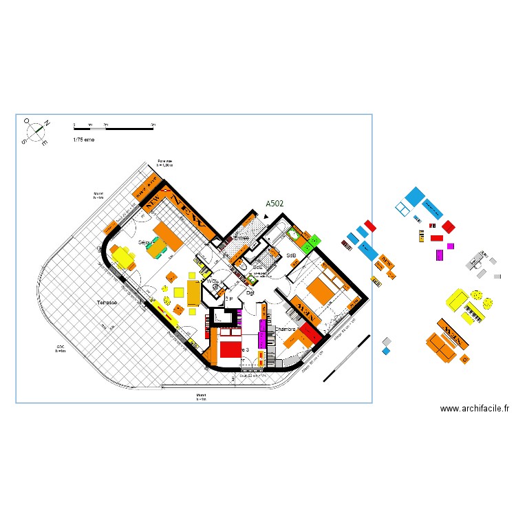 FINAL plan indice 18 sans galandage canapé face terrasse Armoire CELIO 240 in Ch 4 . Plan de 0 pièce et 0 m2