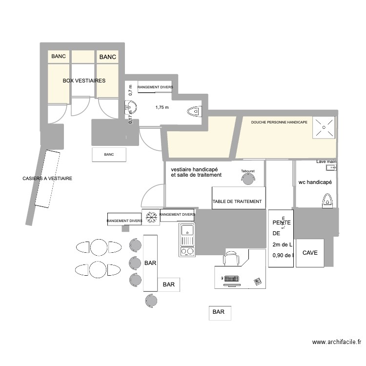 wc douche lavabo.  et vestiaire. &§:&é. Plan de 13 pièces et 12 m2
