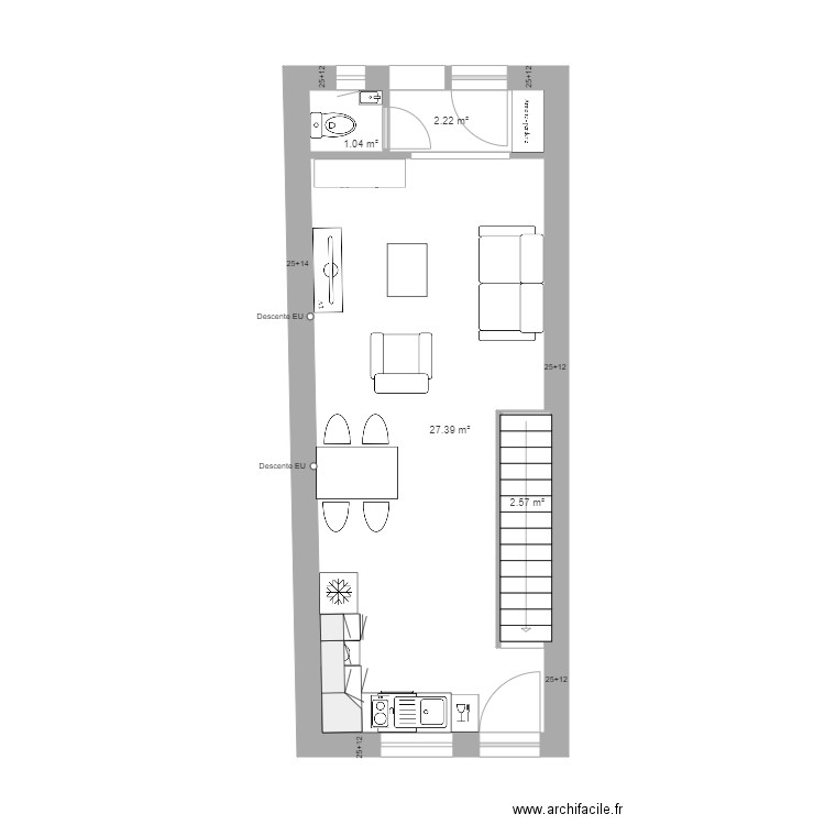 Grand garage RDC V1. Plan de 4 pièces et 33 m2