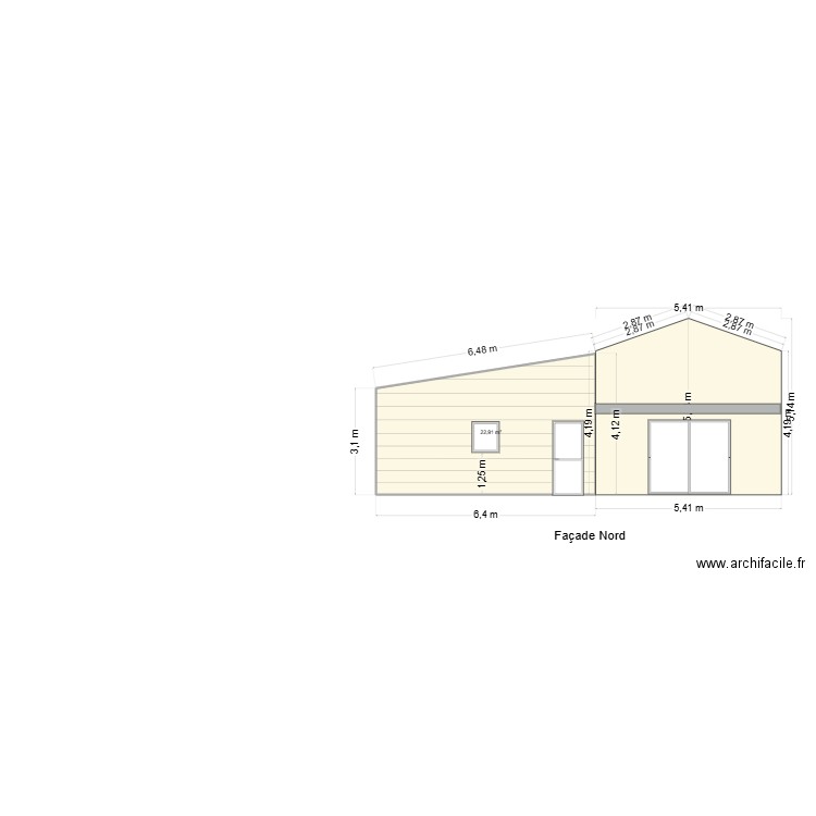Plan fressines façade nord. Plan de 1 pièce et 23 m2