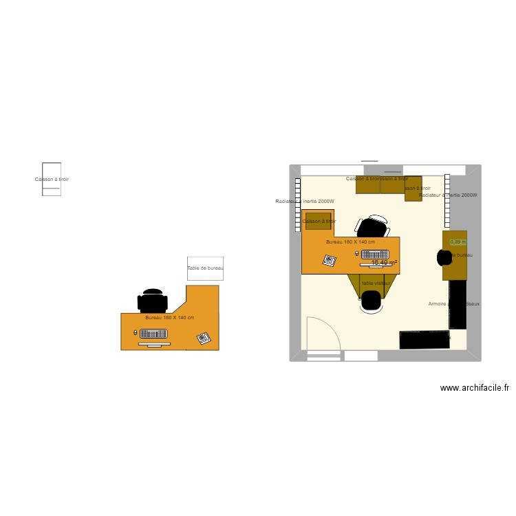 bureau isa. Plan de 1 pièce et 16 m2