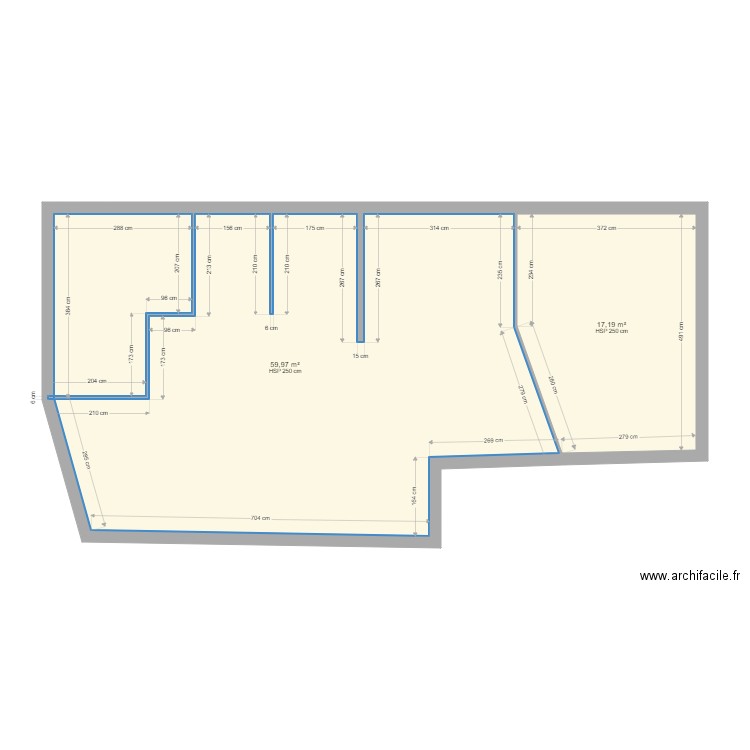 bureau db. Plan de 2 pièces et 77 m2