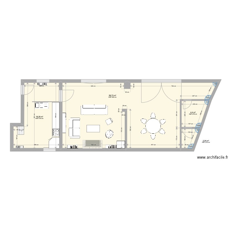 RDC. Plan de 4 pièces et 83 m2