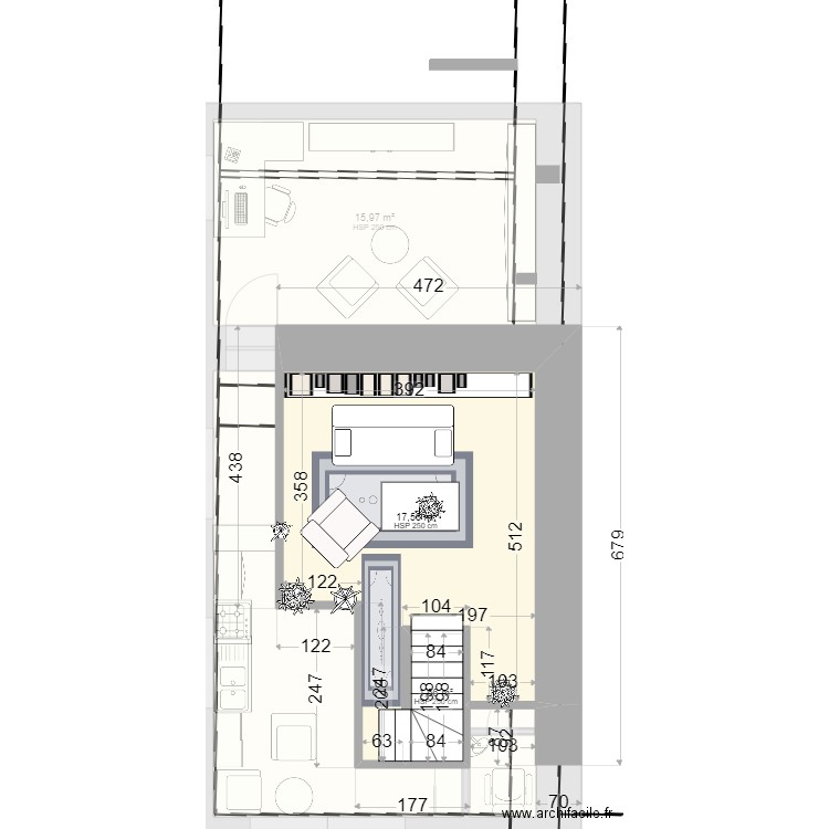 V1_longère-escalier est-milieu. Plan de 8 pièces et 102 m2