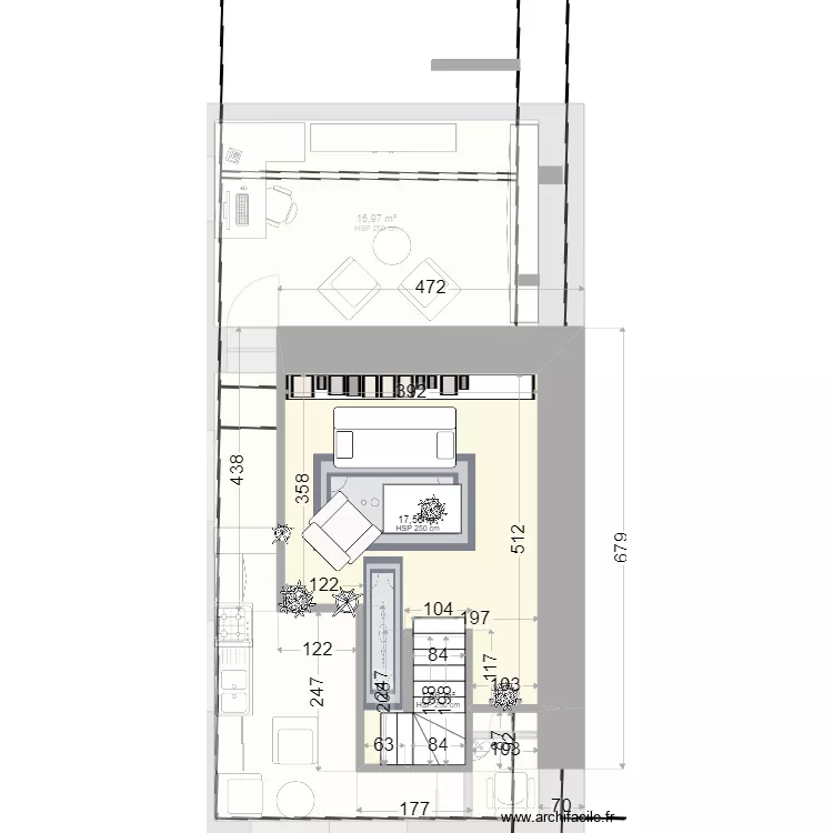 V1_long&egrave;re-escalier est-milieu. Plan de 