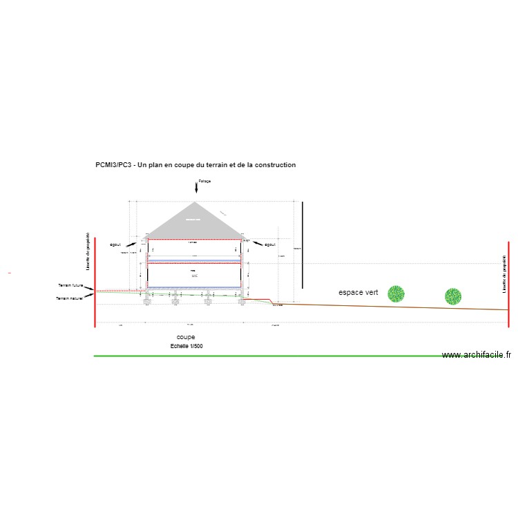 coupe terrain de face. Plan de 0 pièce et 0 m2