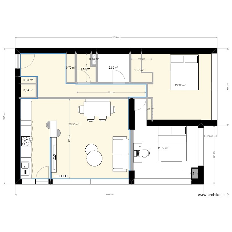 Plan appartement Projet 1 VERSION 2. Plan de 12 pièces et 70 m2