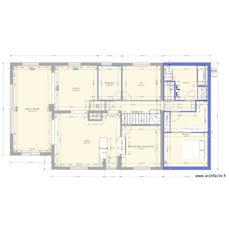 pièces de vie cotes. Plan de 0 pièce et 0 m2
