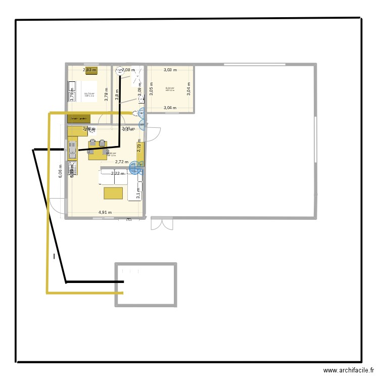 projet élevage silure. Plan de 3 pièces et 56 m2
