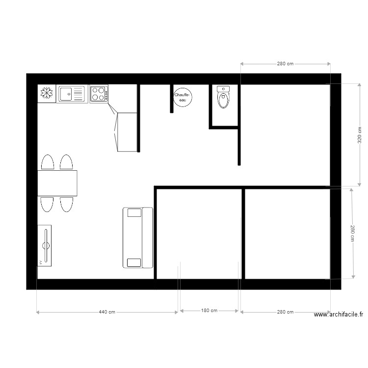 Blache   plan 3. Plan de 3 pièces et 54 m2