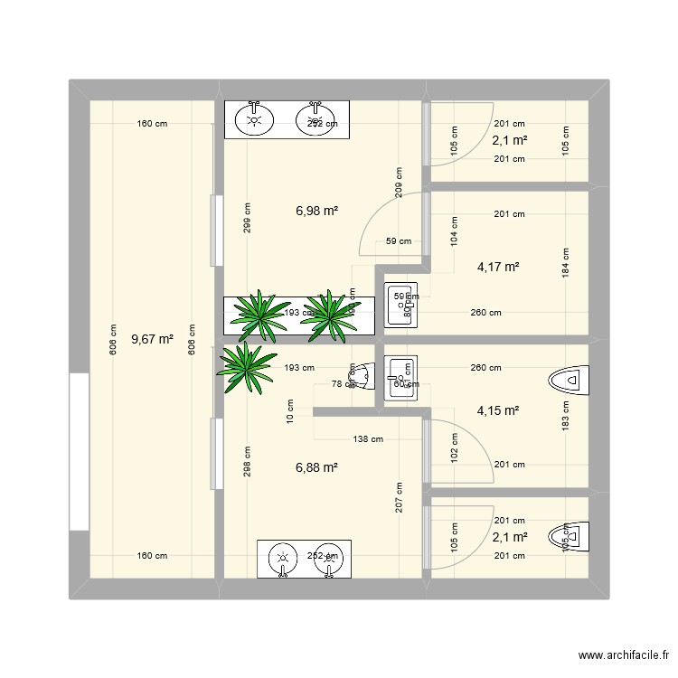 toilettes CAP D'ONA. Plan de 7 pièces et 36 m2