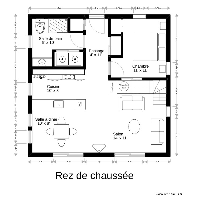 Rez de Chaussée (Chalet). Plan de 7 pièces et 62 m2