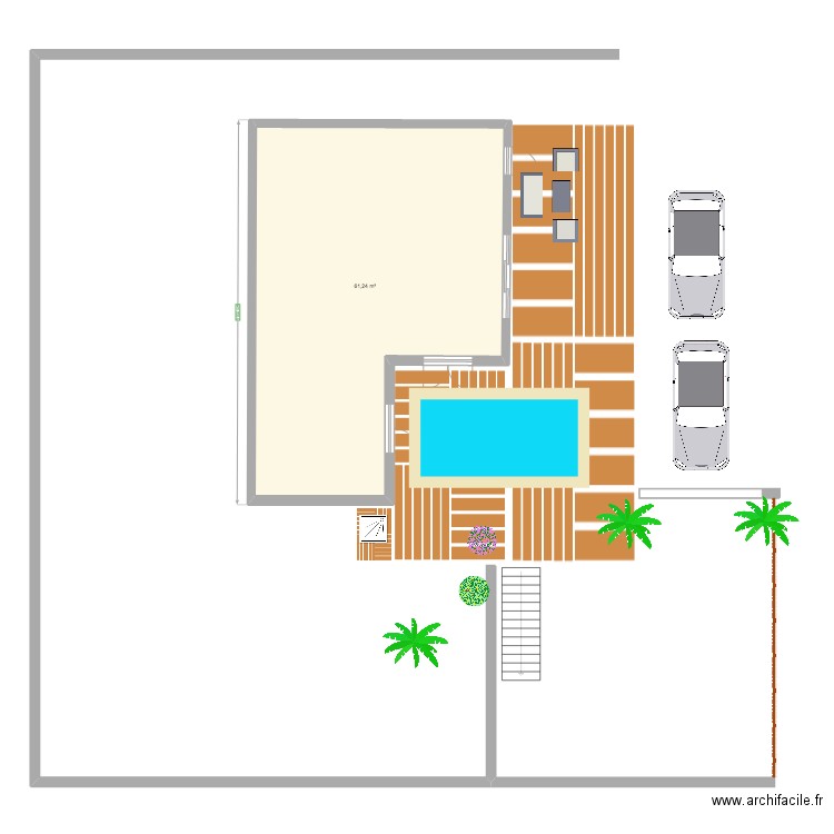 terasse piscine. Plan de 1 pièce et 61 m2