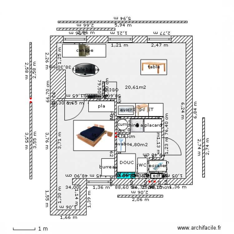 miraille 2) etage cote cour renove 2° VERS  3 AVEC MEUBLE FORM T2 herve bis c. Plan de 0 pièce et 0 m2