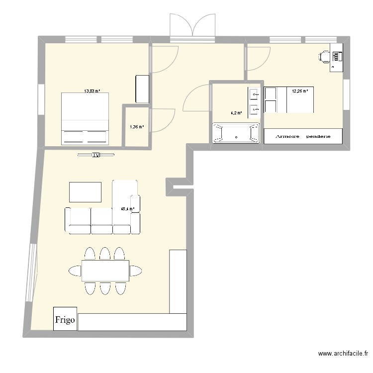 chatel 1. Plan de 5 pièces et 80 m2