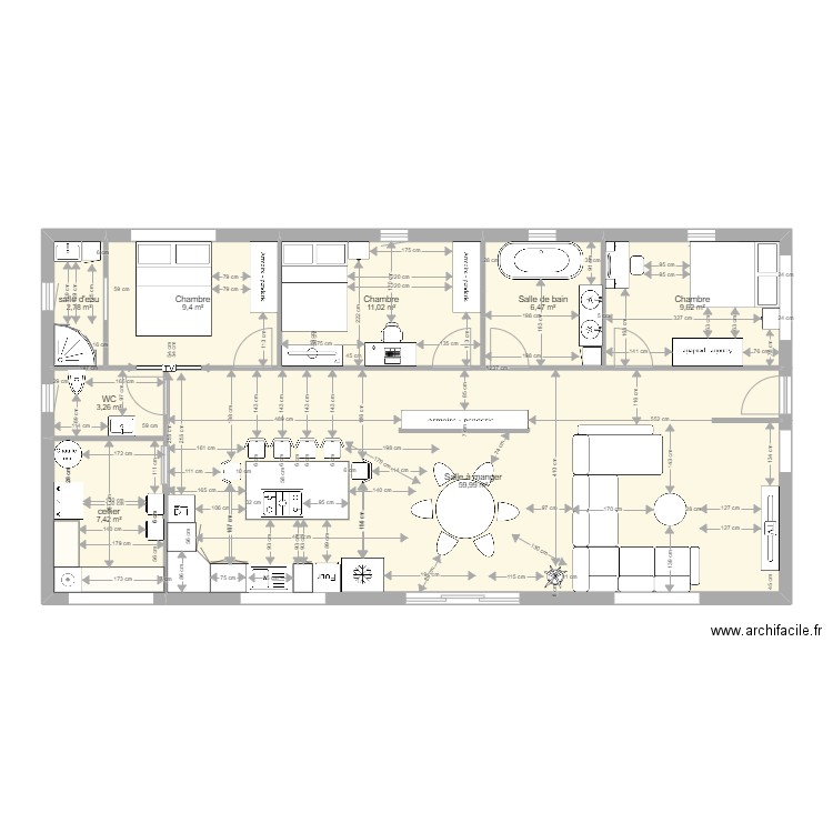 Maison Grand espaces - 3 chambres. Plan de 8 pièces et 110 m2