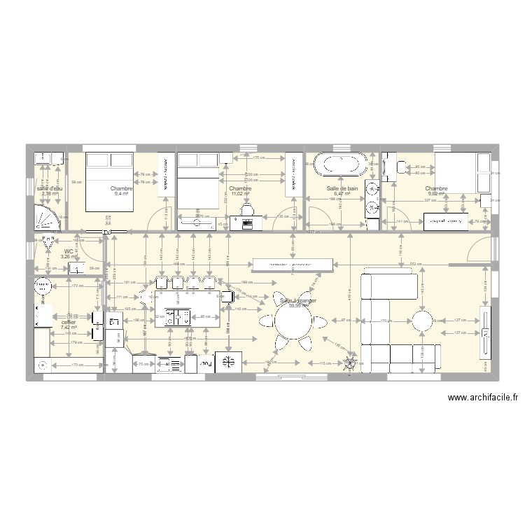 Maison Grand espaces - 3 chambres. Plan de 0 pièce et 0 m2