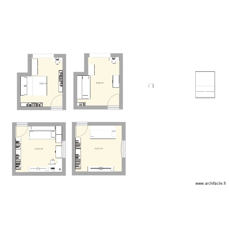 bureau changement. Plan de 4 pièces et 41 m2