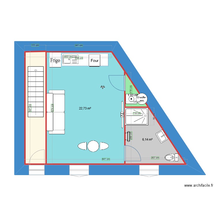 plan rdc BIRO. Plan de 4 pièces et 68 m2