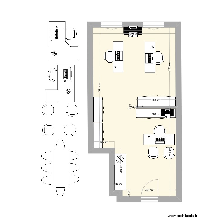 BUREAU. Plan de 1 pièce et 29 m2