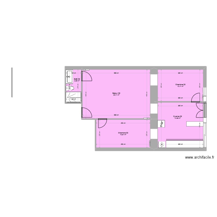 Appartement 02. Plan de 5 pièces et 62 m2