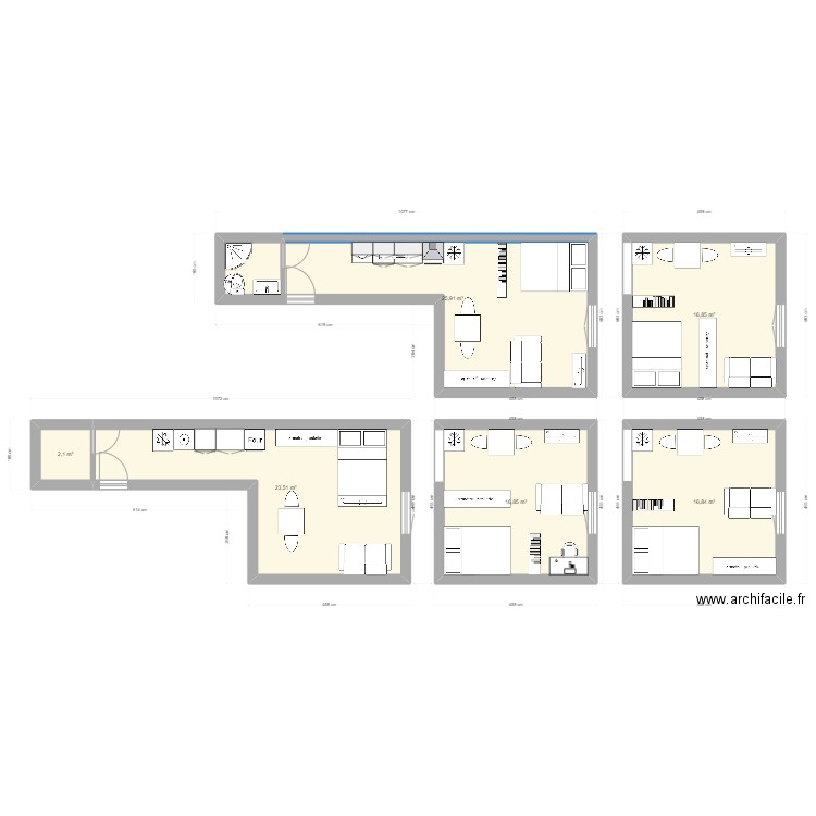 Plan studio SCI. Plan de 6 pièces et 102 m2