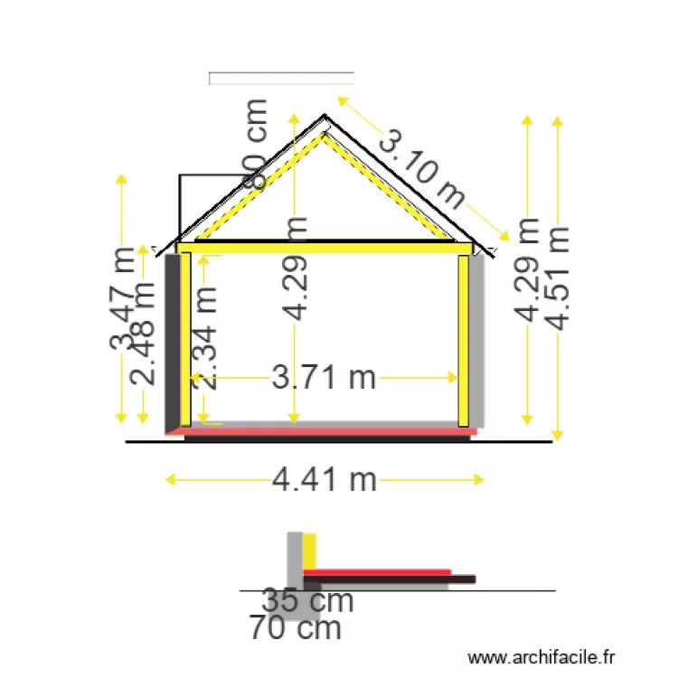 coupe appenti avec charpente . Plan de 