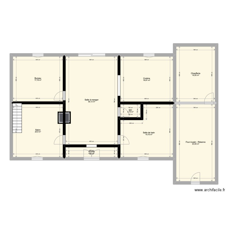 Plan RDC Maison Bosjean projet 1. Plan de 9 pièces et 160 m2