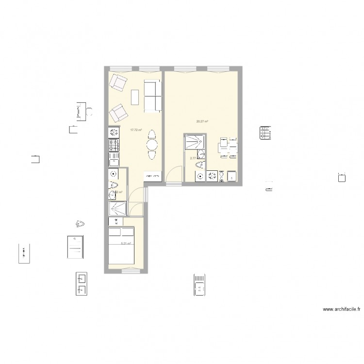 st denis 2 studios. Plan de 0 pièce et 0 m2