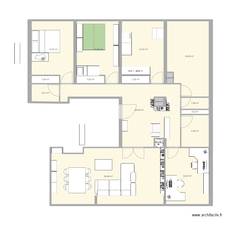Appartement Lyon 3. Plan de 17 pièces et 126 m2